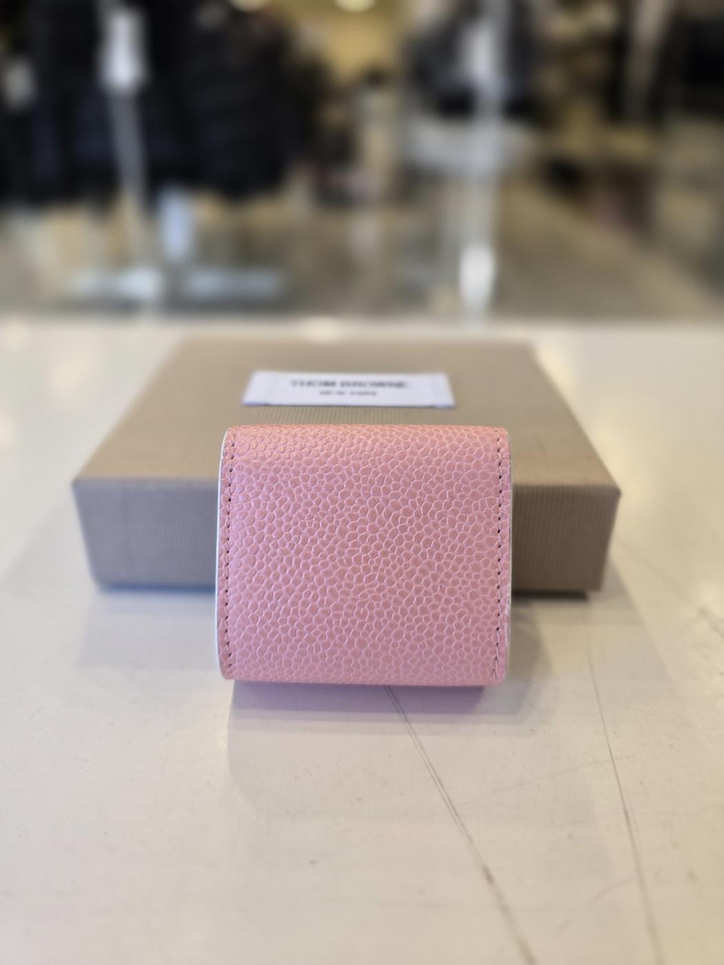 THOM BROWNE Pink Pebble-Grain Small Coin Wallet with Tricolor Tab