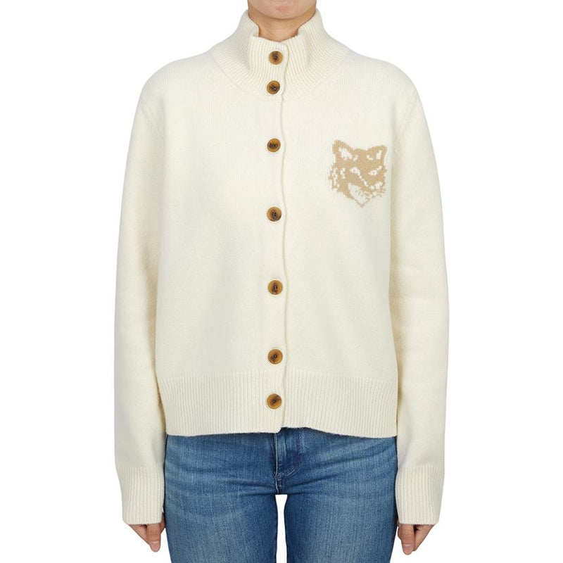 Maison Kitsune Fox Head Wool Cardigan Women Gray NW00509 KM0329 0395