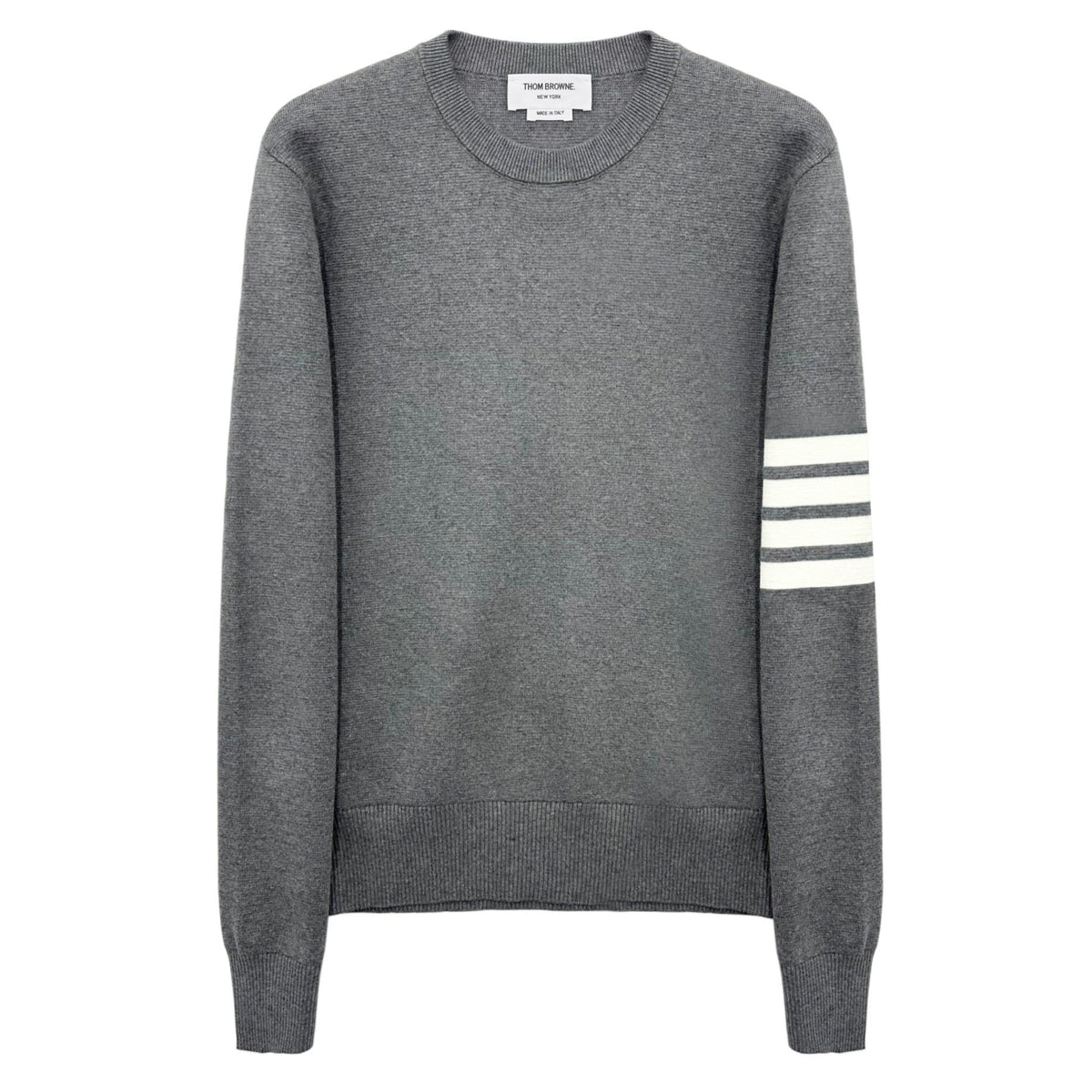 THOM BROWNE Grey Milano Stitch Armband Stripe Crewneck Knit Sweater MKA202A 035