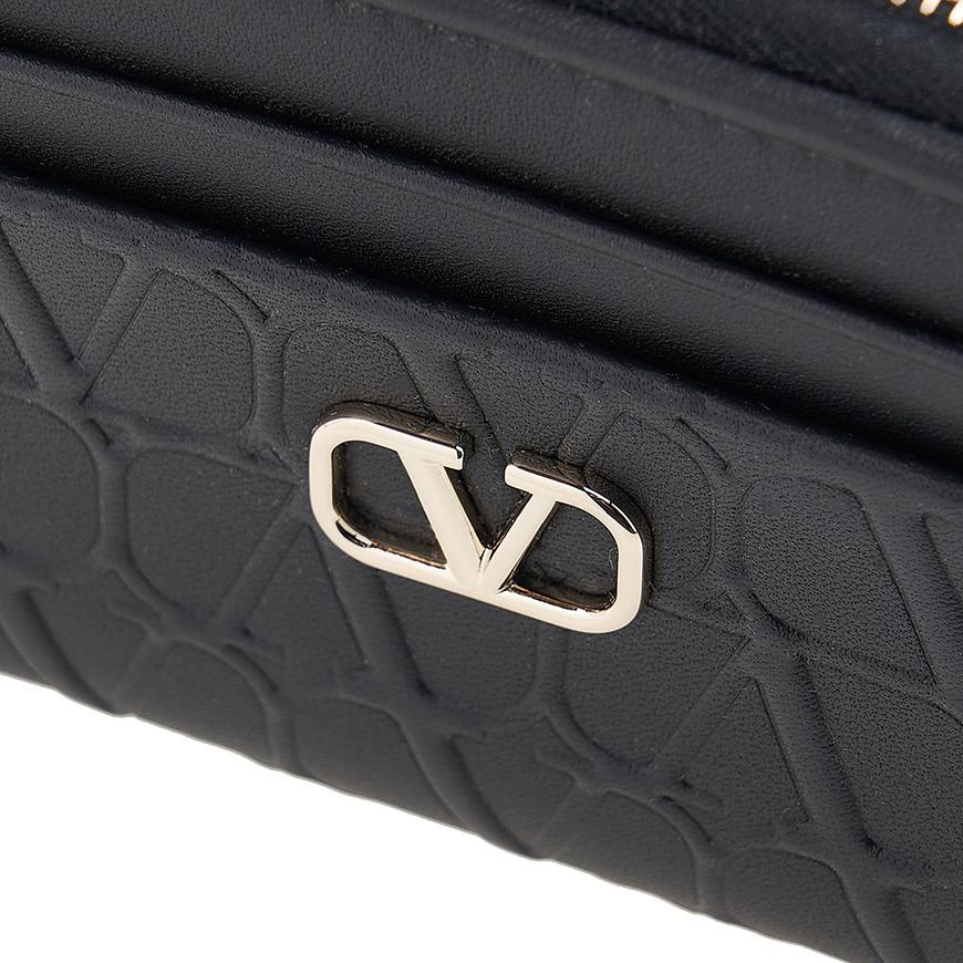 VALENTINO V Logo Signature Leather Compact Wallet Black