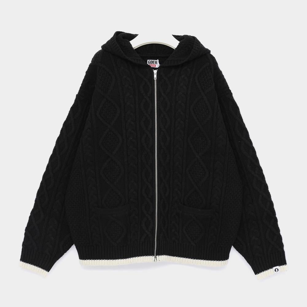 Supreme Back Logo Zip Up Hooded Knit Sweater Jacket for Men SS25SK35 BLACK