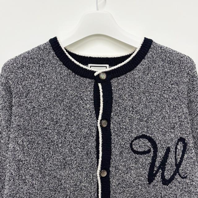 WOOYOUNGMI Round Neck Logo Cardigan Men’s Knit Navy