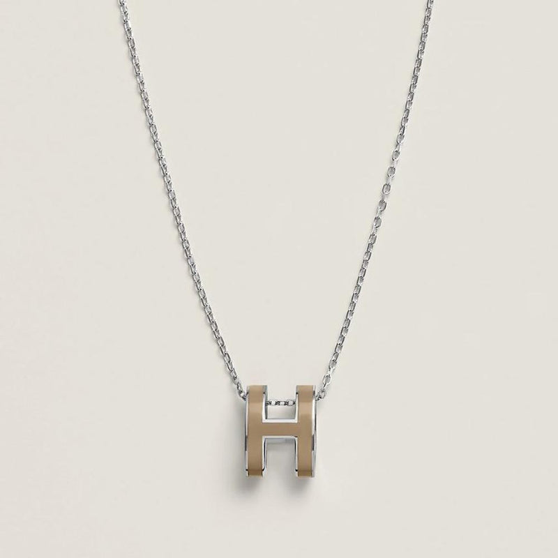 HERMES Pop H Necklace Large Palladium Hardware Marron Glacé