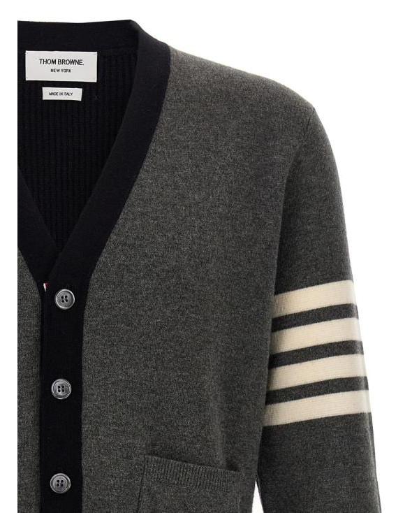 THOM BROWNE Merino Wool 2-in-1 Half 4-Bar Cardigan Gray