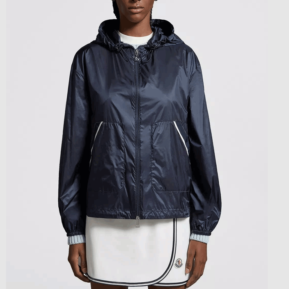 Moncler Women’s Nylon Hooded Windbreaker Jacket Navy