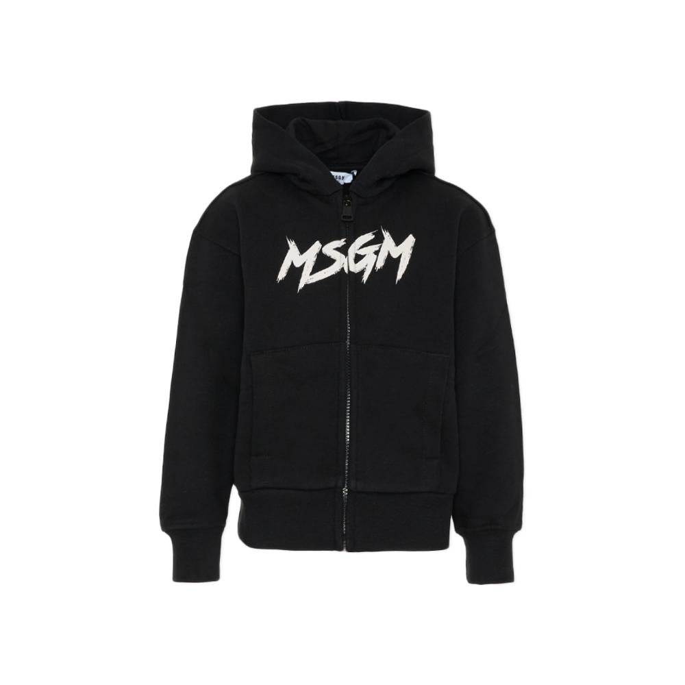 MSGM Kids Women Logo Painting Fleece Zip Hoodie Black F5MSJUZH048 11083