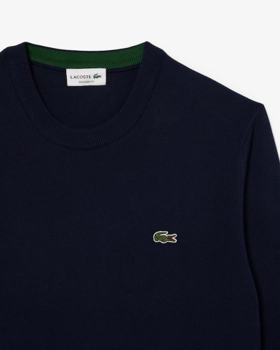 Lacoste Navy Blue Crewneck Knit Sweater for Men AH1985 166