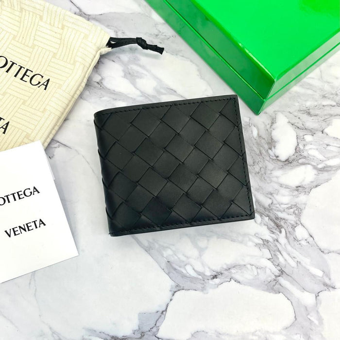 Bottega Veneta Intrecciato Two-Tone Black Green Bifold Wallet