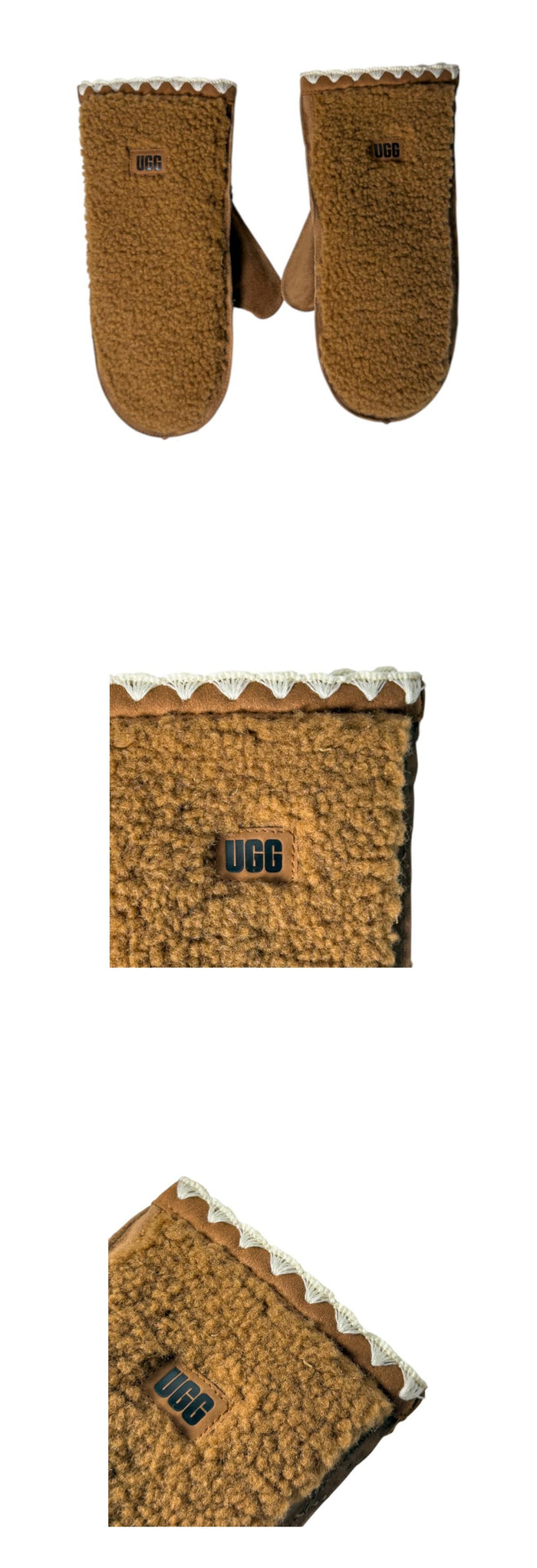 Ugg Fluff Scalloped Mittens Chestnut Faux Fur Gloves