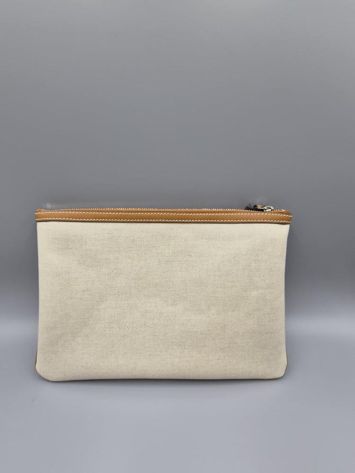 GUCCI Beige Cotton Linen Canvas Clutch Bag 777165