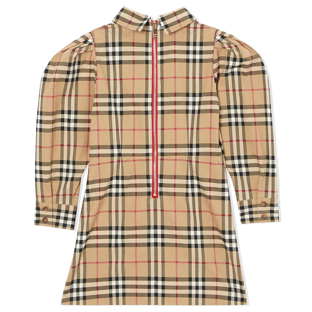 BURBERRY Kids Puff Sleeve Check Midi Dress