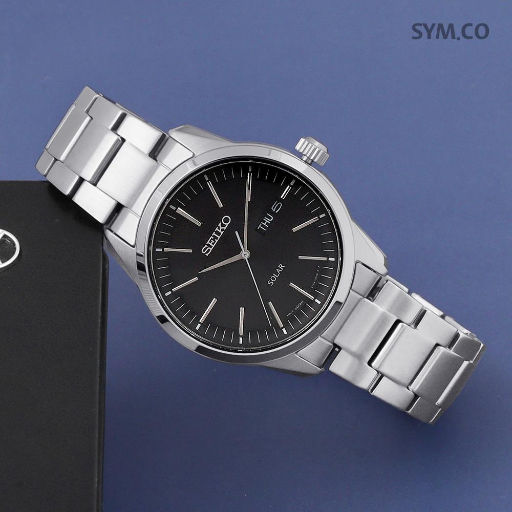 Seiko Solar Powered Silver Black Men’s Stainless Steel Watch SNE527 P1