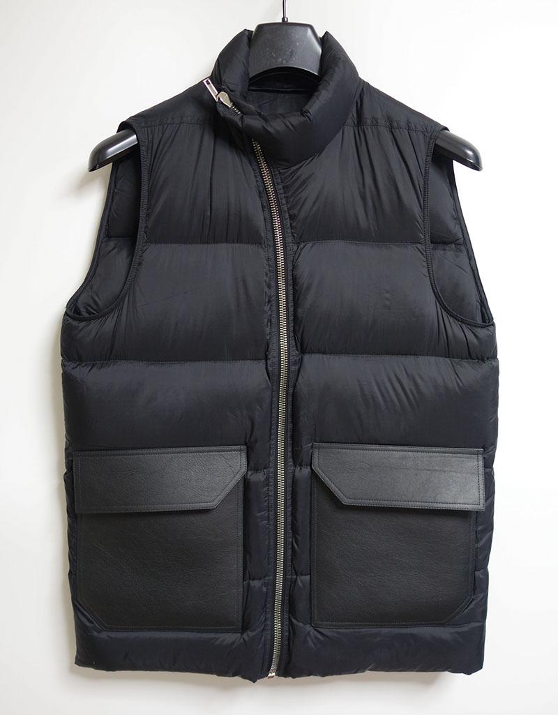 Rick Owens Leather Pocket Asymmetric Zip Goose Down Vest RU17F8797