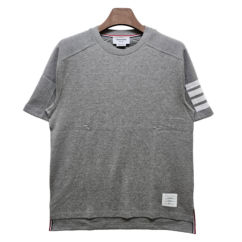 THOM BROWNE Diagonal Stripe Milano Cotton Short Sleeve T-Shirt Gray