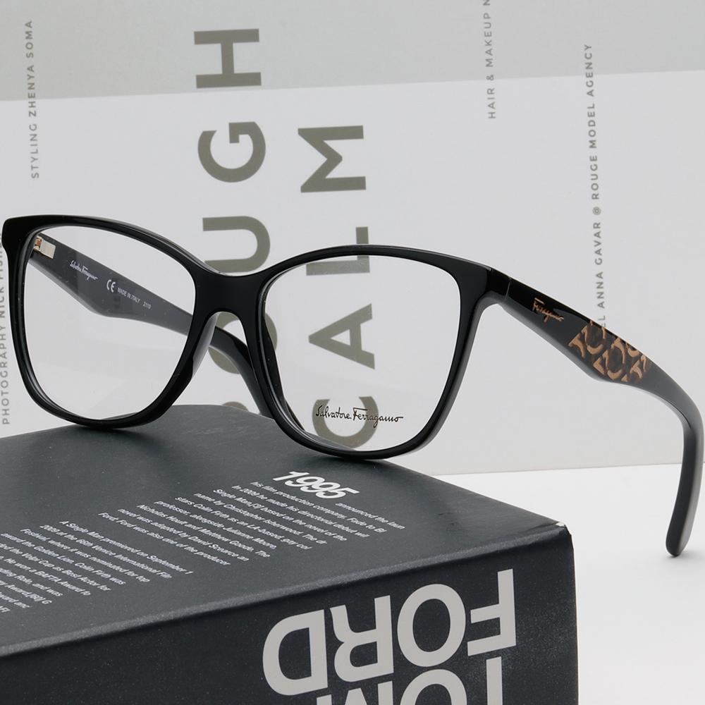 Ferragamo Cat-Eye Acetate Eyeglass Frames with Logo Trim SF2903 001