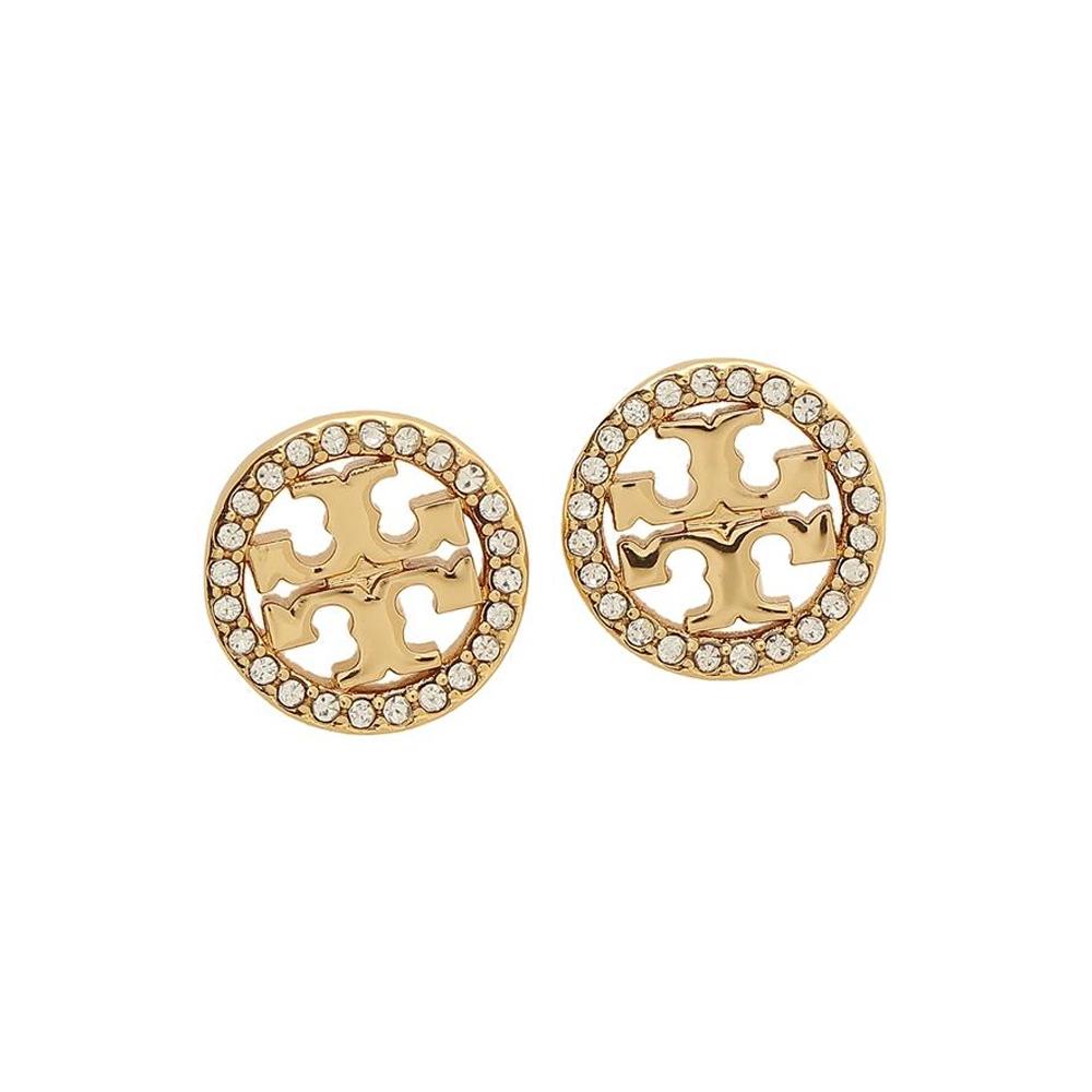 Tory Burch Crystal Logo Circle Earrings Gold