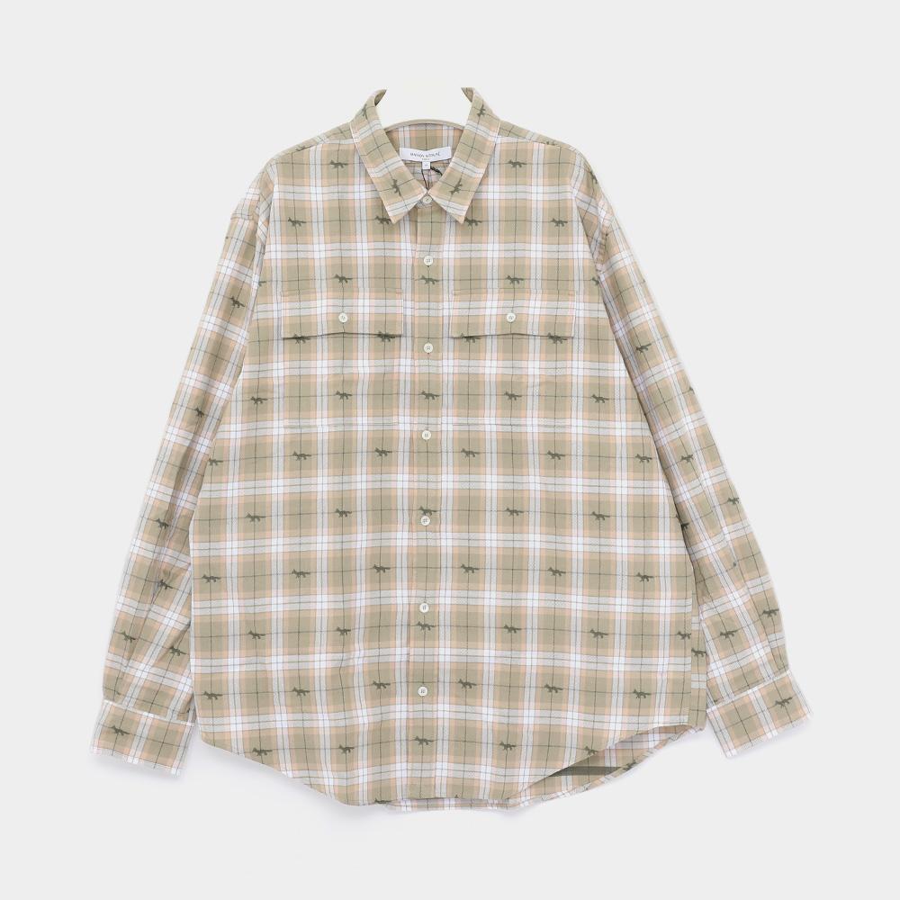 Maison Kitsune Allover Fox Check Double Pocket Skate Shirt f OM00425 WW0118 0179