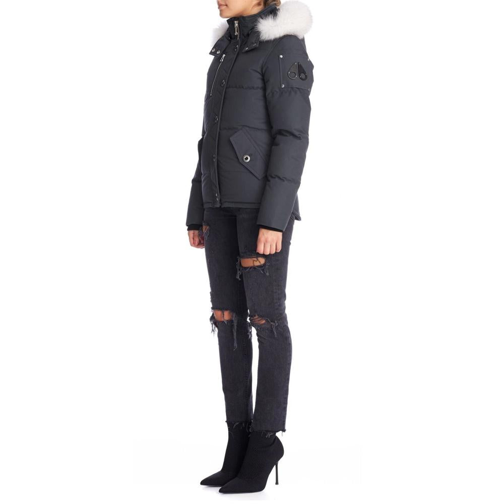Moose Knuckles Gray Fur-Trim Three-Quarter Down Jacket Women