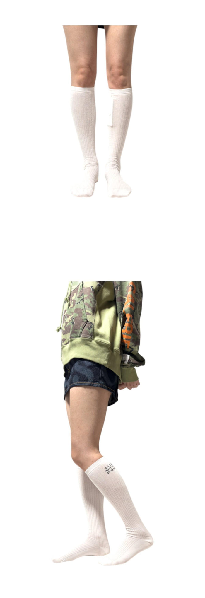 MM6 jacquard logo over-the-knee socks white