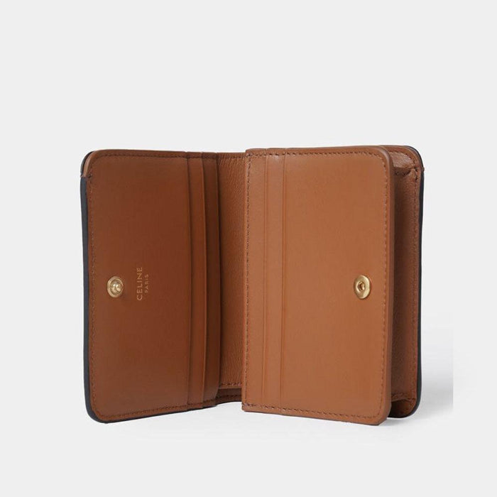 CELINE Women’s Compact Bifold Wallet Tan Leather Gold-Tone Hardware
