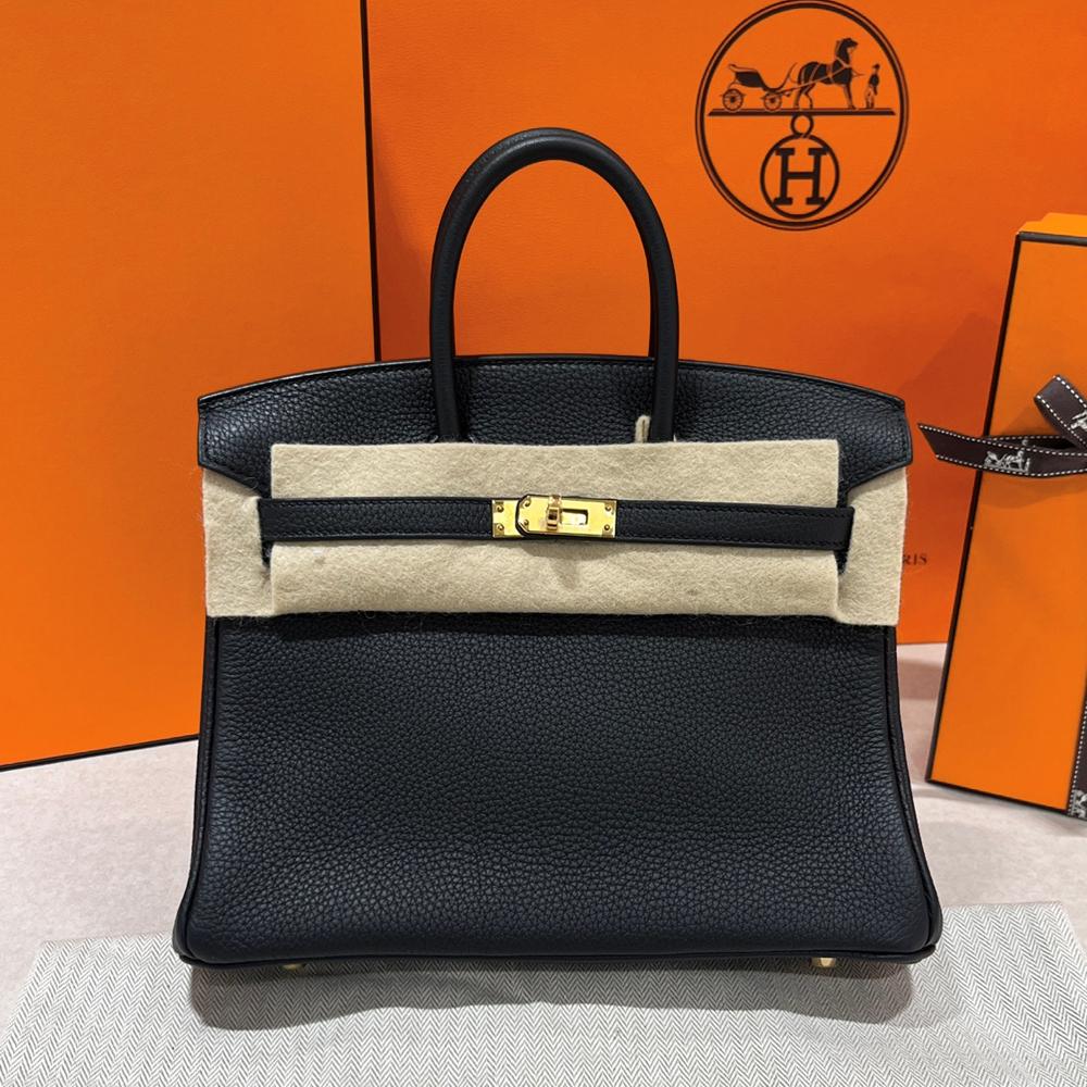 HERMES Birkin 25 Togo Leather Black Gold Hardware Tote Bag