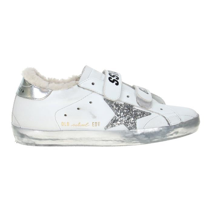 GOLDEN GOOSE Old School Glitter Low-Top Sneakers White Silver