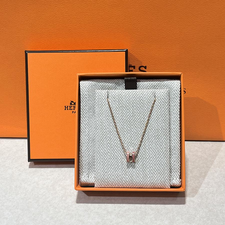 HERMES Mini Pop H Two-Tone White Pink Rose Gold Necklace