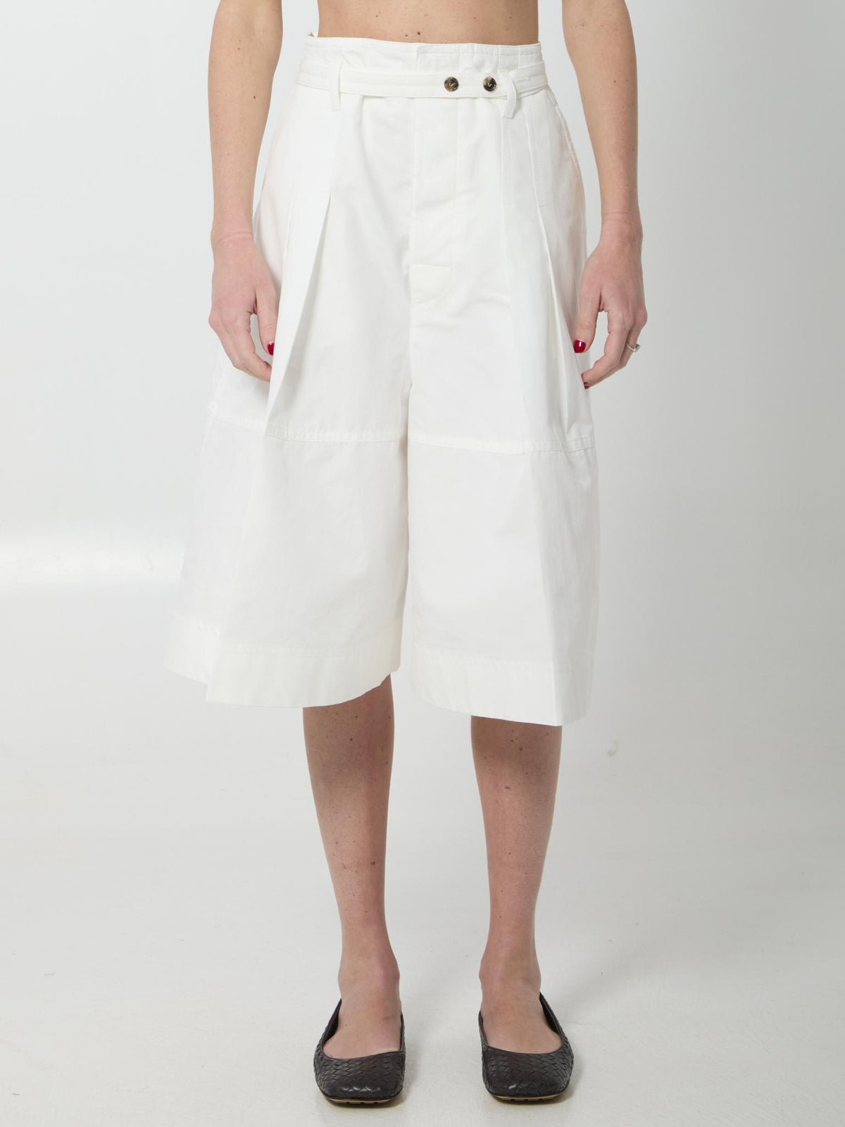 Bottega Veneta Black Cotton Twill High-Waist Shorts