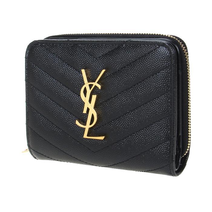 Saint Laurent Monogram Zip Small Wallet Black Leather