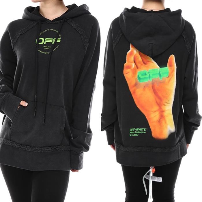 OFF WHITE Hand Logo Print Hoodie Women’s White/Black Sweatshirt
