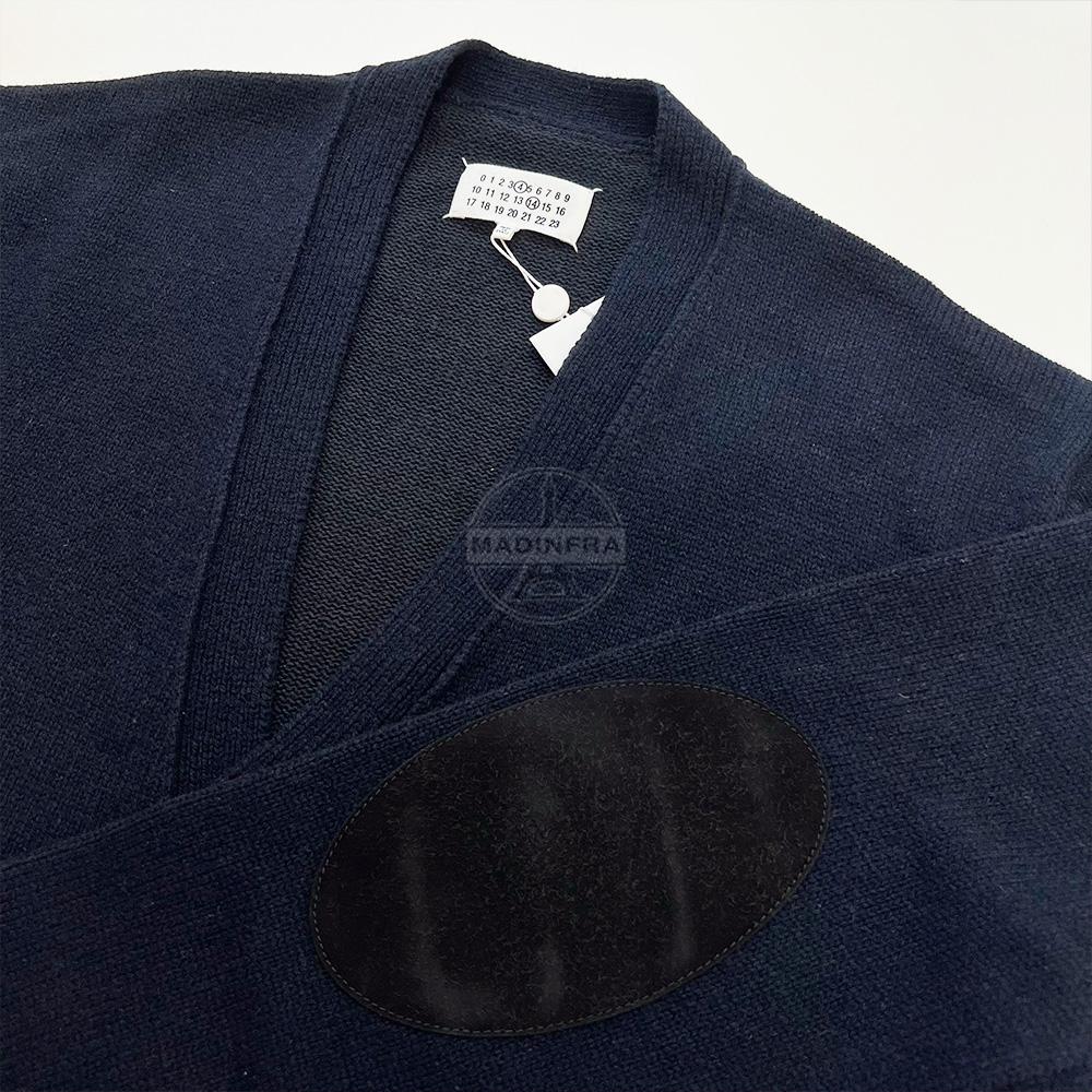 Maison Margiela Stitch Detail Cardigan Navy Wool Men's Knit