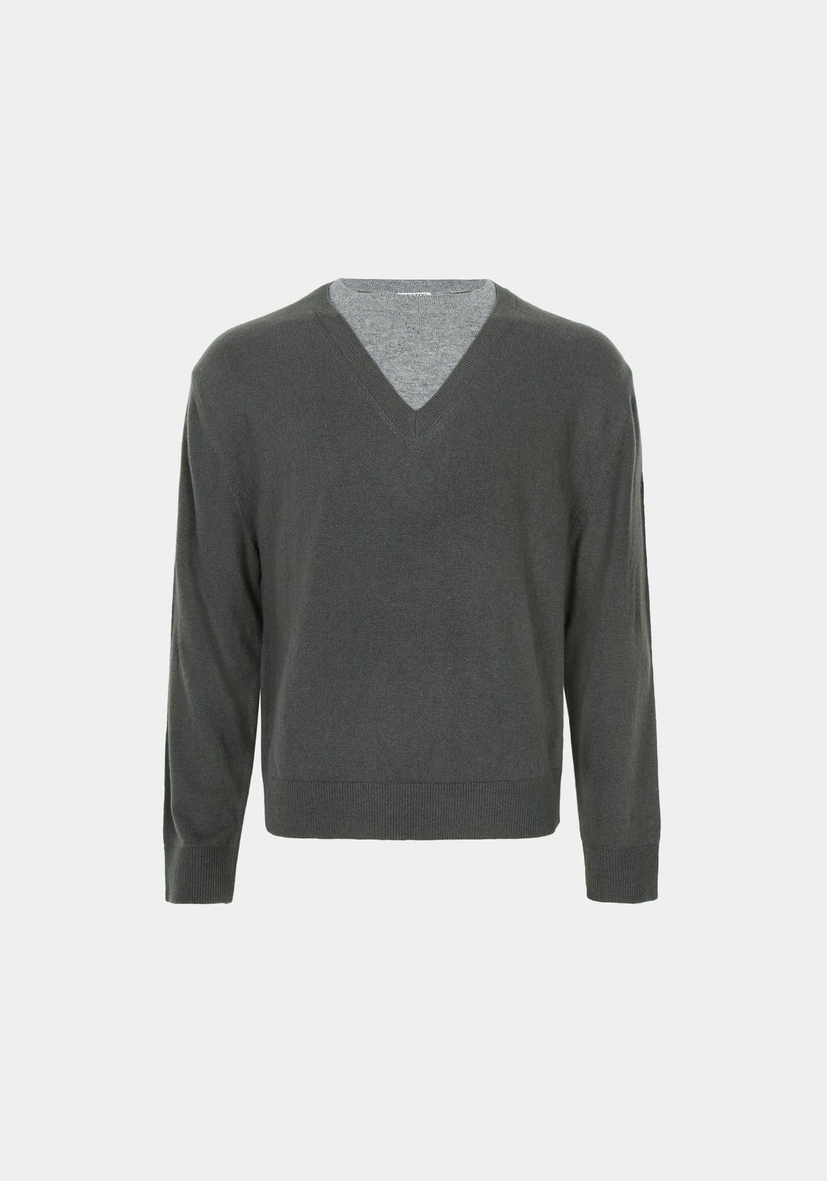 Recto Taupe Gray Contrast Layered V-Neck Knit Sweater for Men RM25WKTP004
