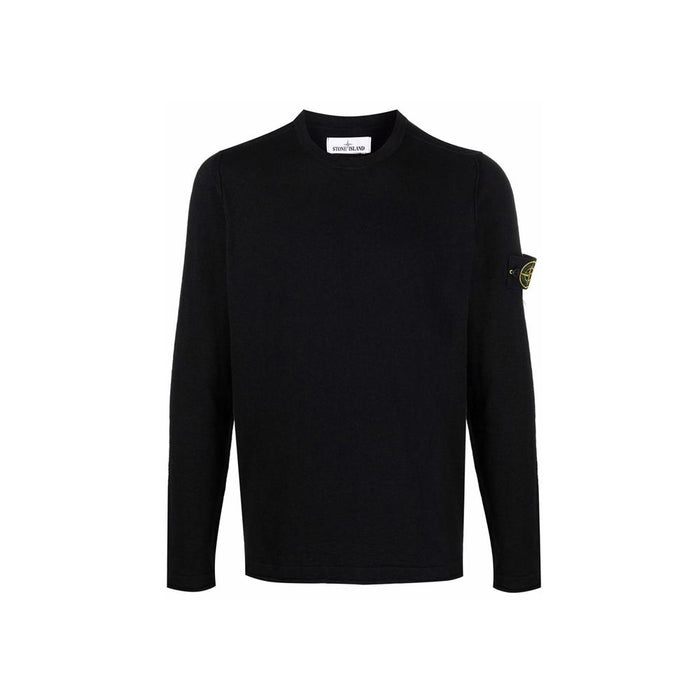STONE ISLAND Black Logo Patch Crewneck Knit Sweater 7615502B0 V0029