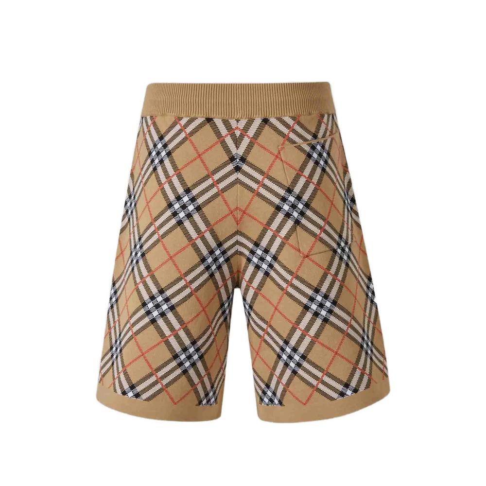BURBERRY Beige Check Cotton Drawstring Shorts