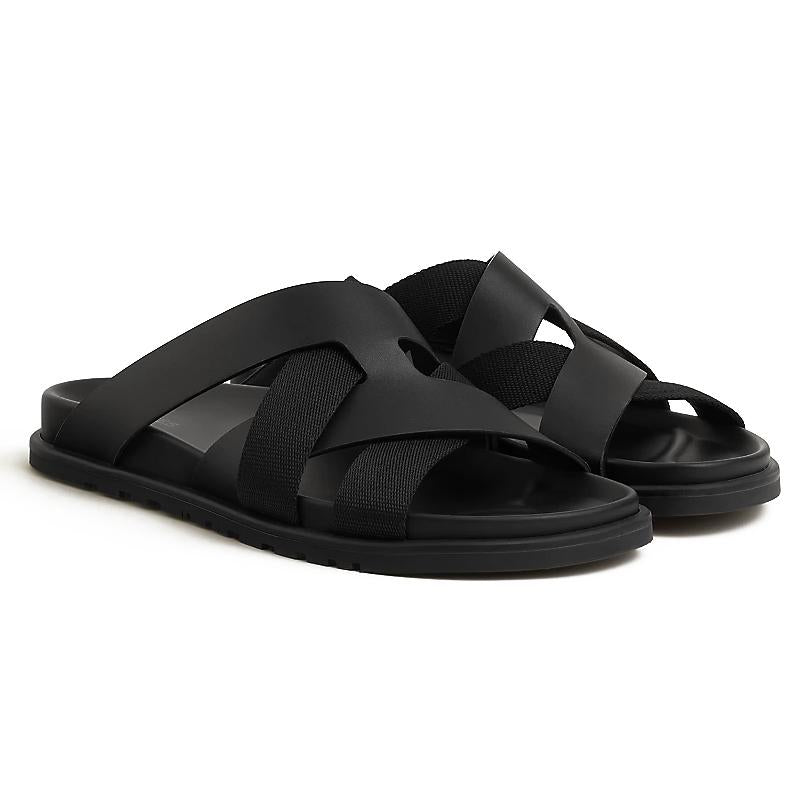 HERMES Kazimir Slippers Calfskin Black