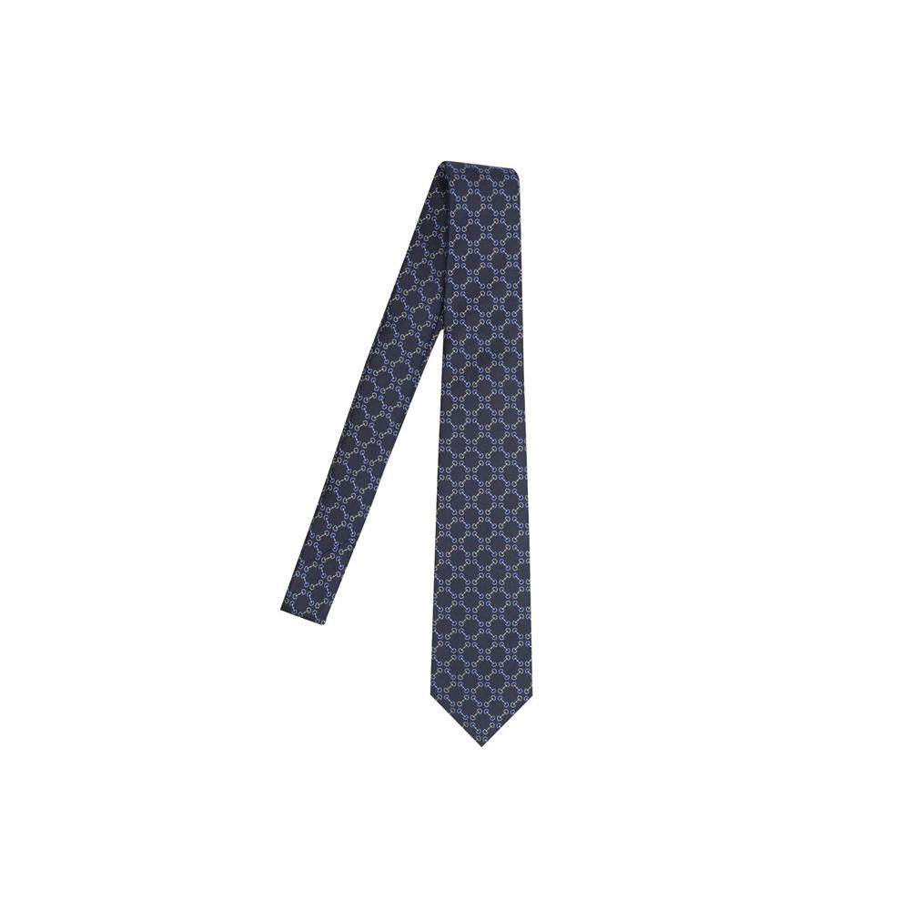 GUCCI Horsebit Jacquard Silk Tie Navy