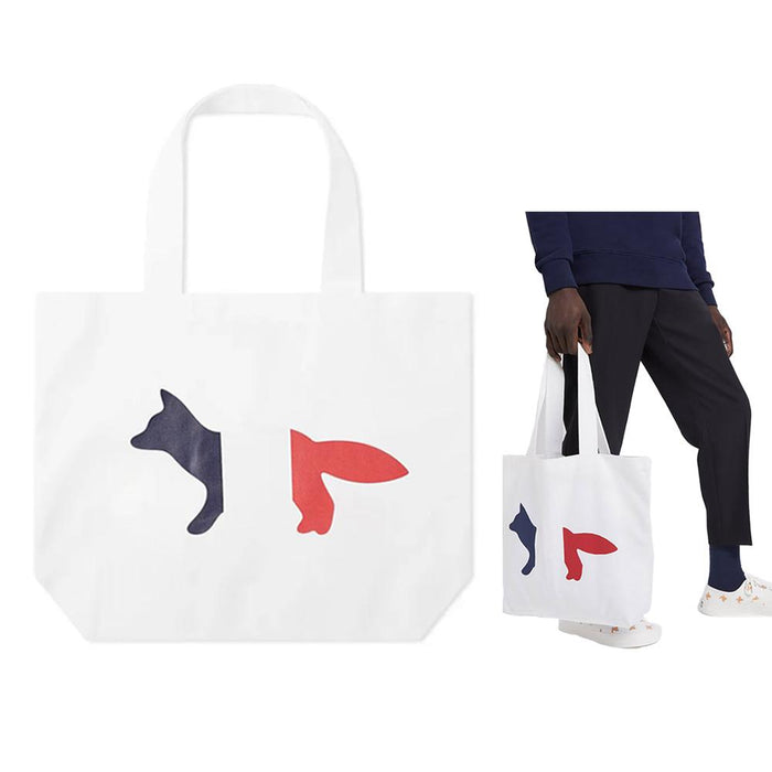 Maison Kitsune Tricolor Fox Painting Canvas Tote Bag White