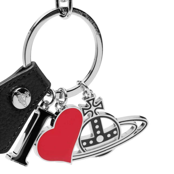 Vivienne Westwood I Love Orb Grain Leather Keyring Black