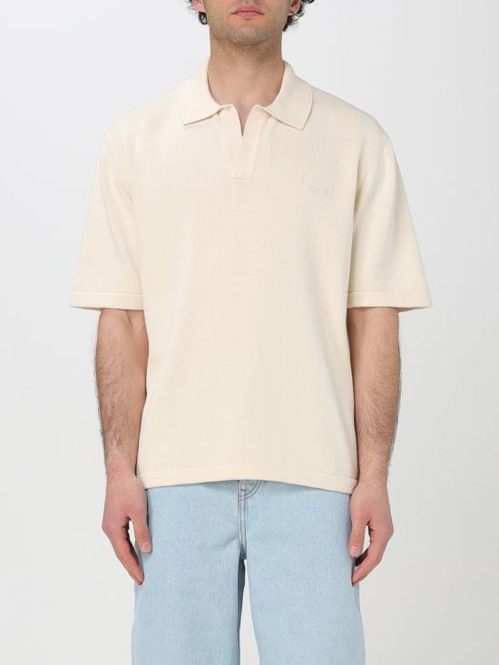 Maison Kitsune Bold Fox Head Embroidered Knit Polo Shirt OM00205KT1135 0145