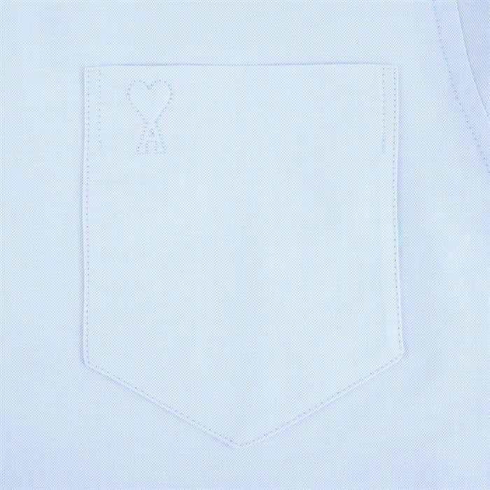 AMI Cotton Oxford Embossed Cropped Oversized Shirt