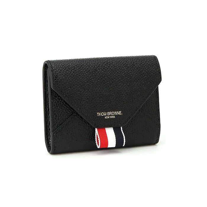 THOM BROWNE Black Leather Envelope Card Holder Wallet for Women