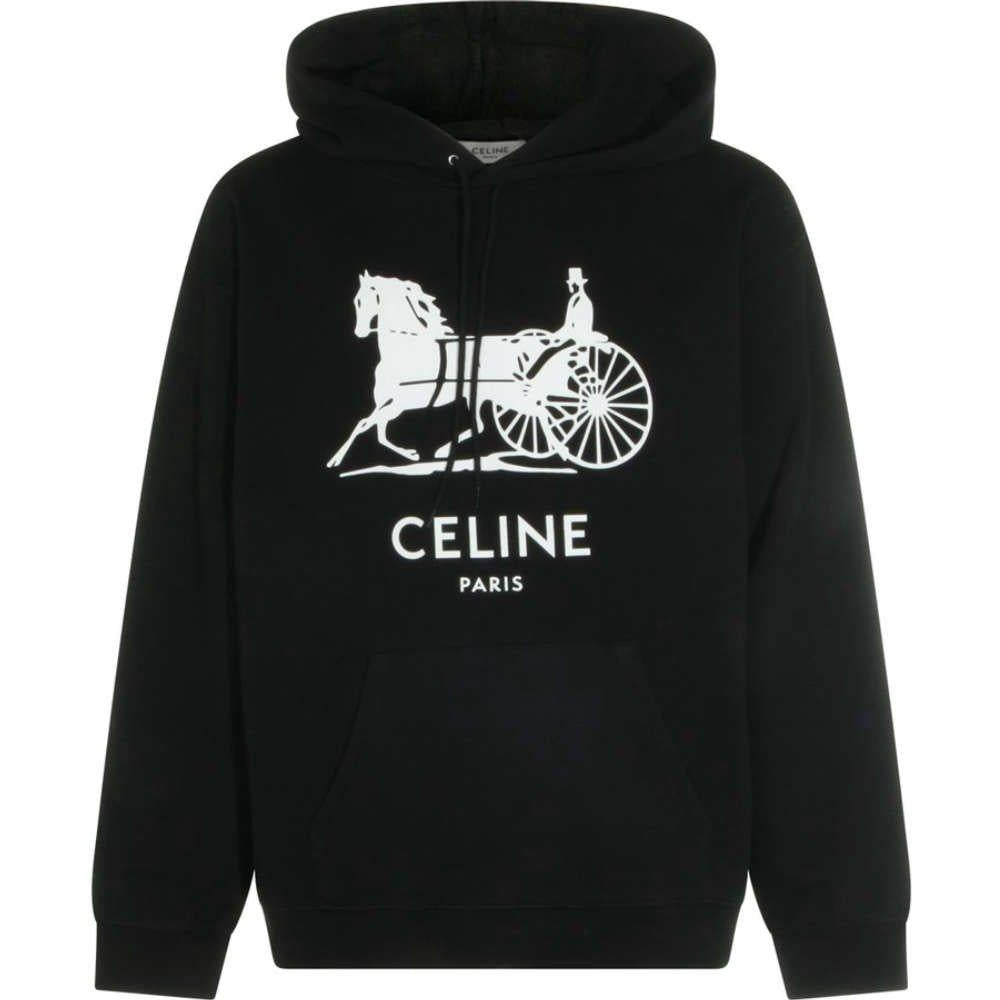 CELINE Black Logo Print Hooded Sweatshirt