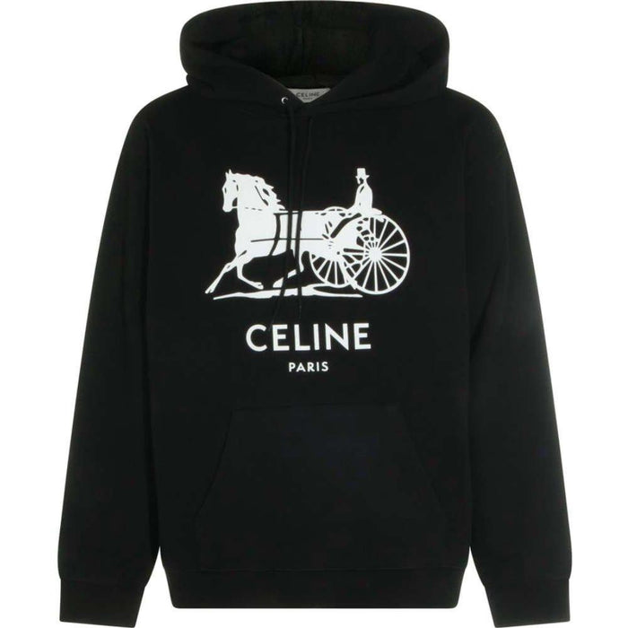 CELINE Black Logo Print Hooded Sweatshirt