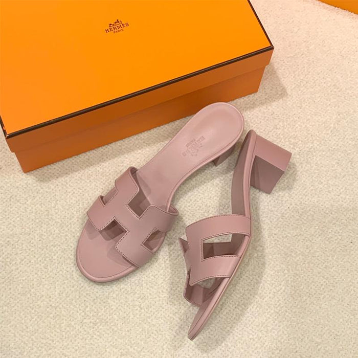 HERMES Rose Pink Calfskin Oasis Sandals Women’s Slippers