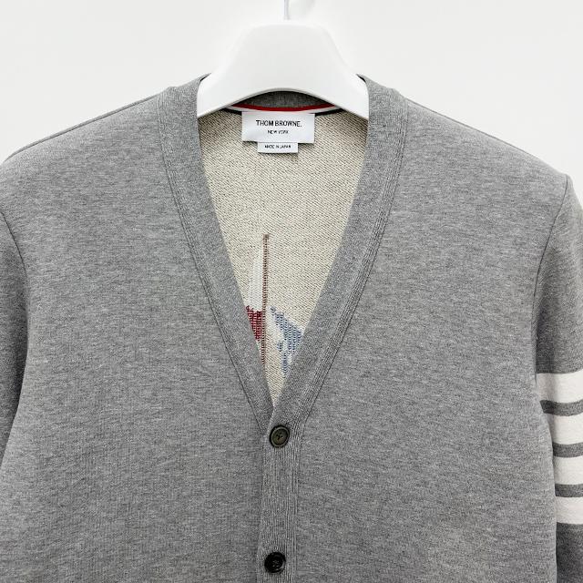 THOM BROWNE Armband 4-Bar Loopback Boat Embroidered Cardigan M MJT582E 00535 055