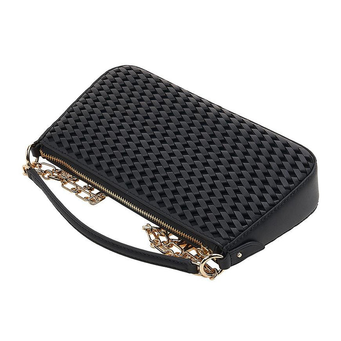 Michael Kors Empire Woven Shoulder Bag Black Leather Women’s