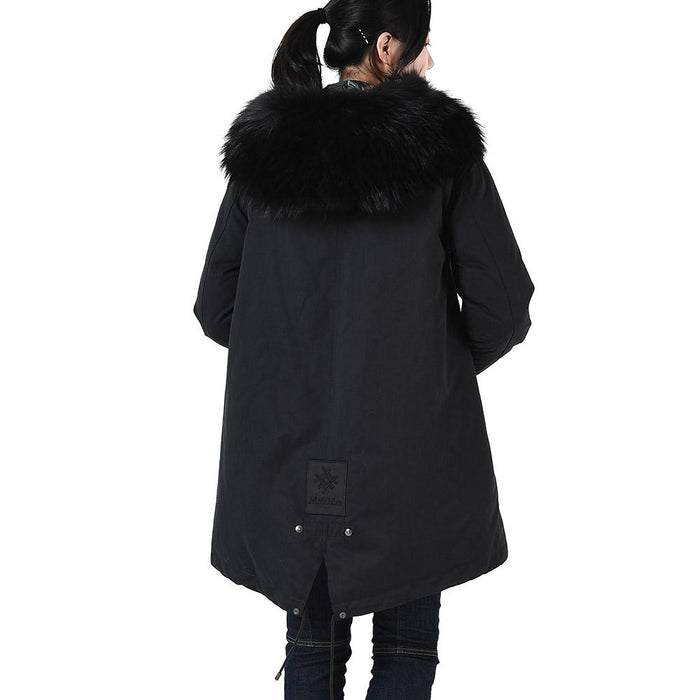 Mr & Mrs Raccoon Fur Hood Black Padded Parka Jacket