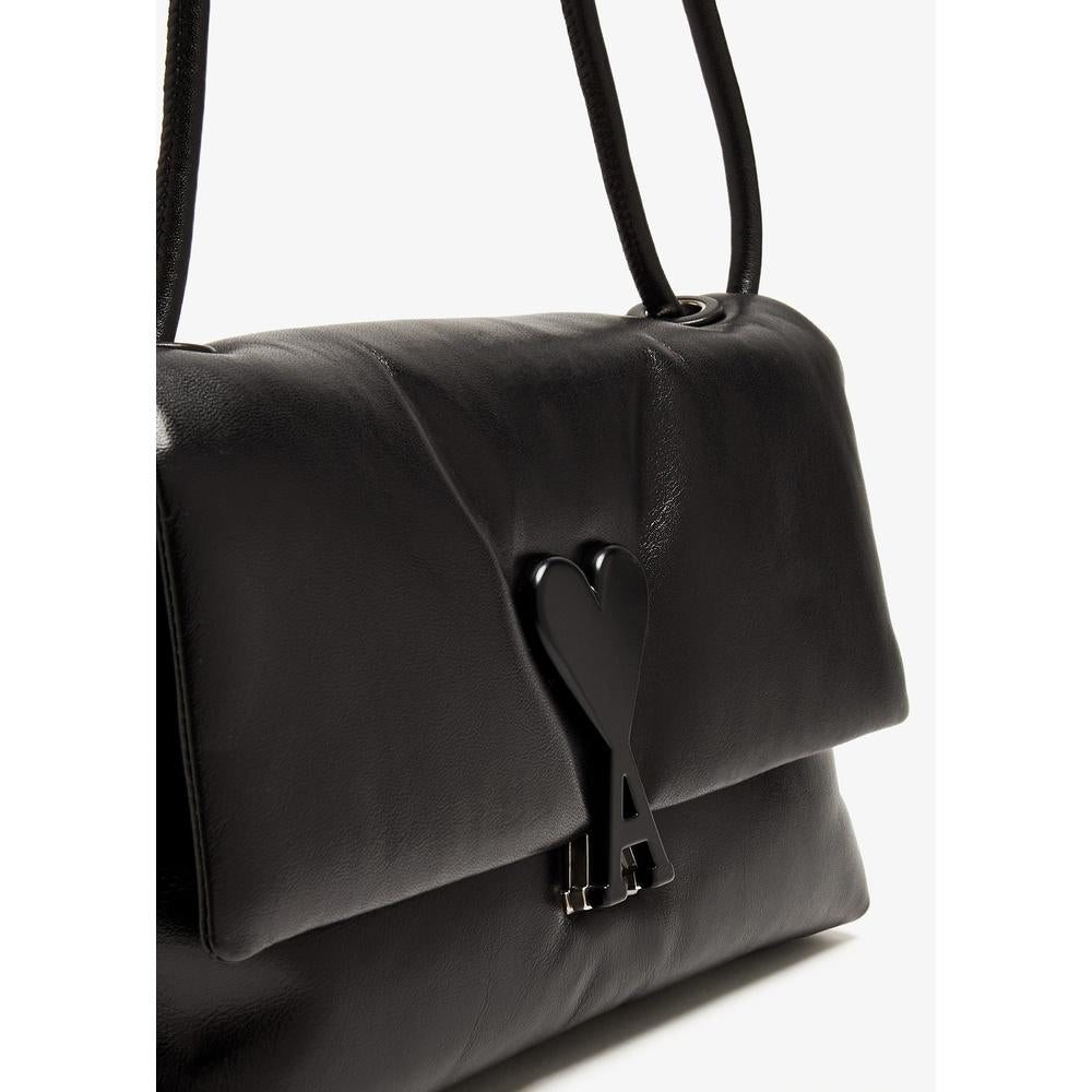 AMI Black Leather Blévu Shoulder Bag