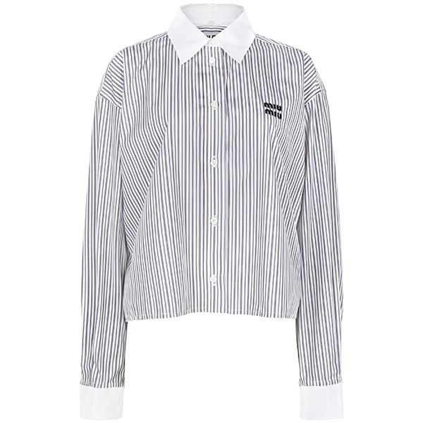 Miu Miu White Cocoa Brown Poplin Cropped Shirt MK1971 174T F0963