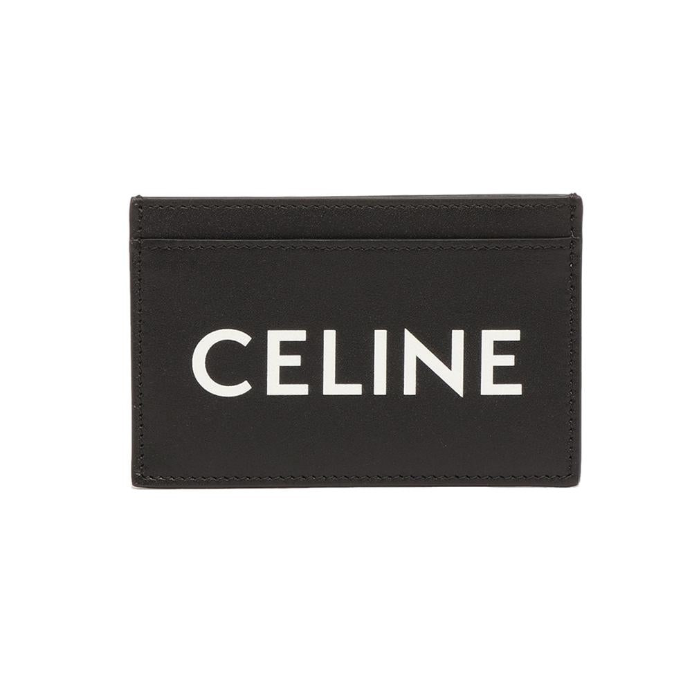 CELINE Logo Print Black Leather Card Holder Wallet